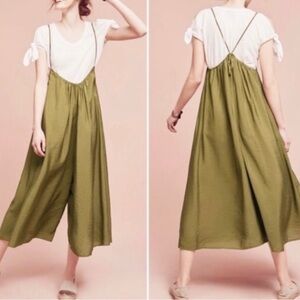 Anthropologie Green Jumpsuit with Adjustable Straps and Wide-Leg Design